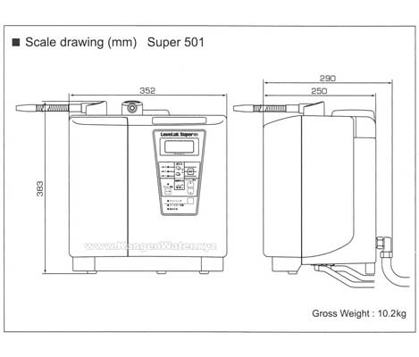 kangen water machine leveluk super501 dimension size